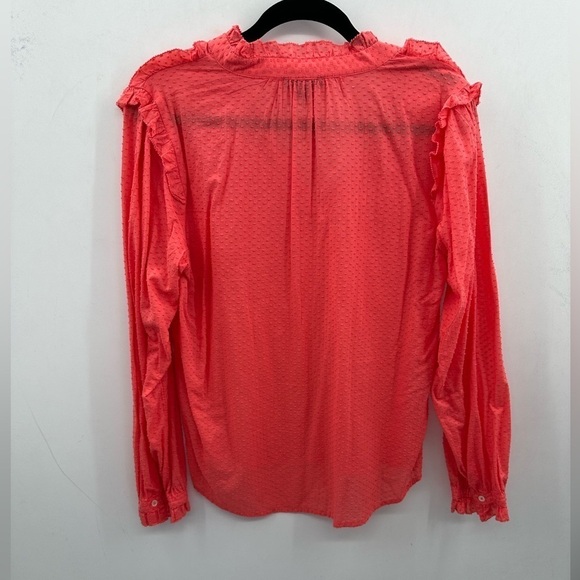 J Crew orange ruffled shoulder and wrist cotton boho woman's blouse.  Medium - Picture 2 of 10